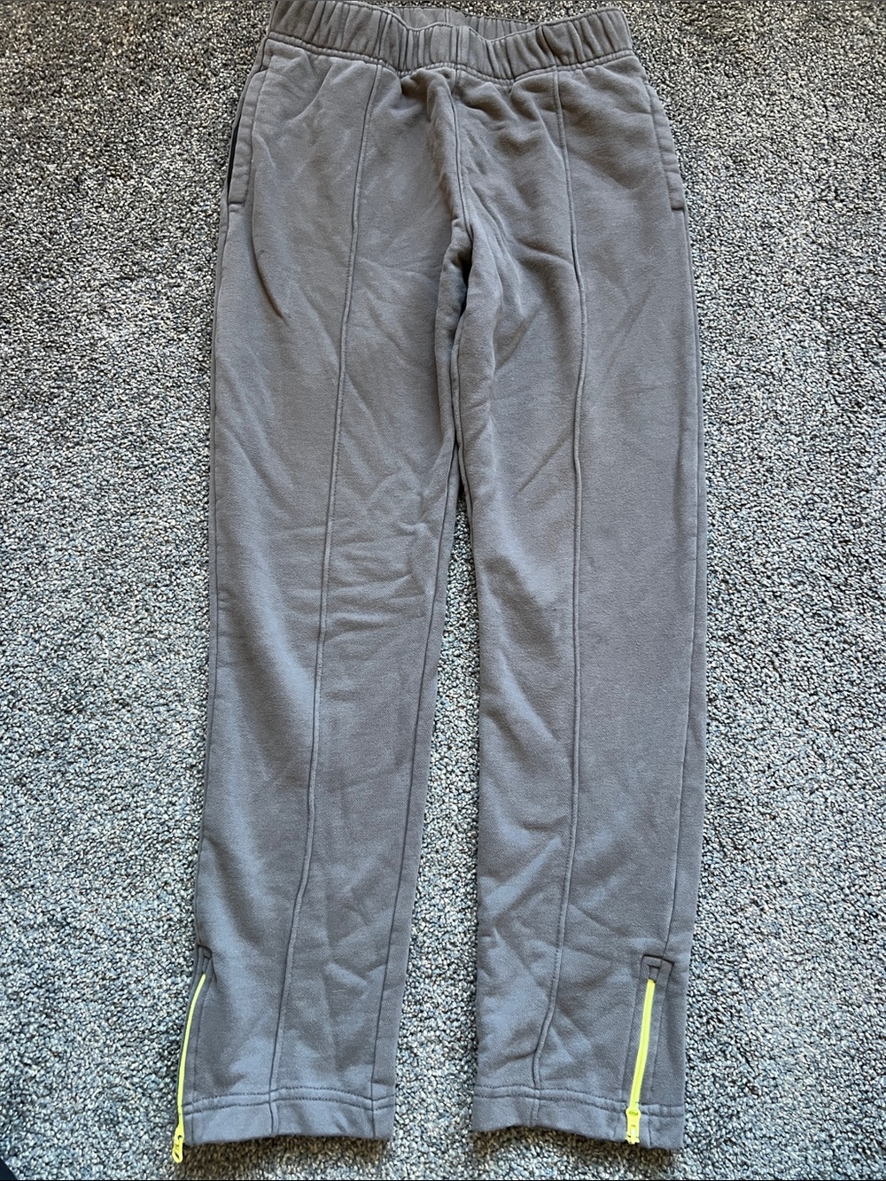 Boys Gray Fleece Track Pants with Yellow Zipper Accents